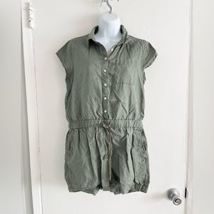 Cynthia Rowley Linen Army Green Cargo Bodysuit Romper Size S